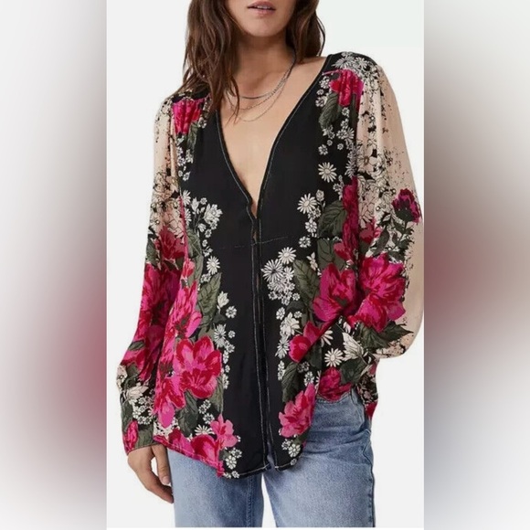 Free People Mikayla Boho Floral Printed Tunic Top Size S/P - Picture 2 of 13